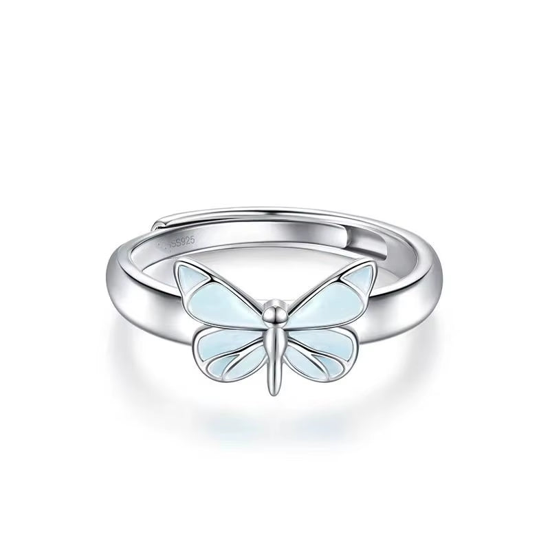 925 Sterling Silver Luminous Butterfly Ring for Women Minimalis Glow-In-The-Dark Versatile Sweet Jewelry Gift Dropship