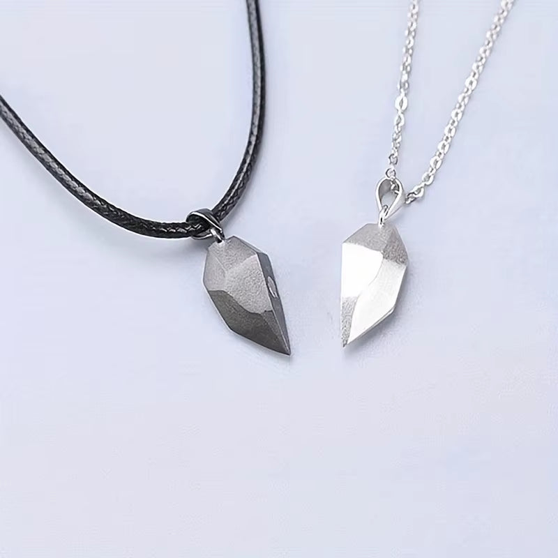 Good Simple Quality Couple Pendant Necklace Electrocardiogram,Magnetic Heart,Pendant Splicing Necklace Valentine'S Day Gift
