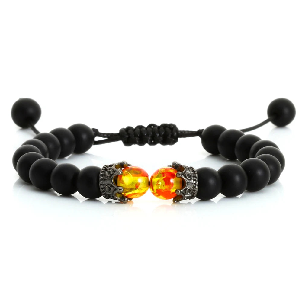 Black Lava Stone Crown Charm Tiger Eye Beads Bracelet for Men Women Braided Bracelets Handmade Adjustable Jewelry Pulseira
