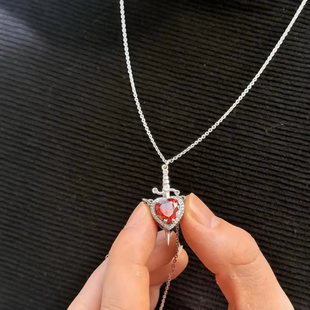 The Snow White Couple Necklace Heart and Sword Pendant Necklace for Women Romantic Valentine'S Day Jewelry Gifts