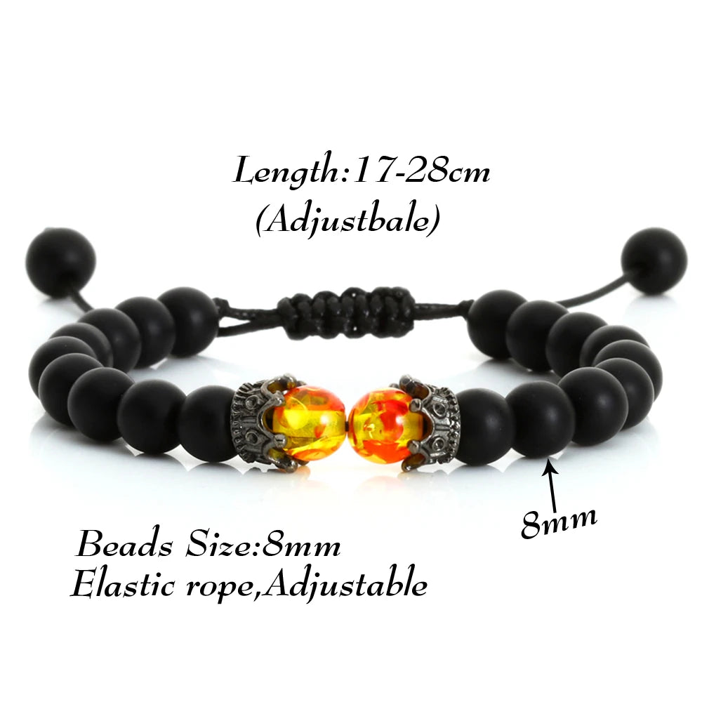Black Lava Stone Crown Charm Tiger Eye Beads Bracelet for Men Women Braided Bracelets Handmade Adjustable Jewelry Pulseira