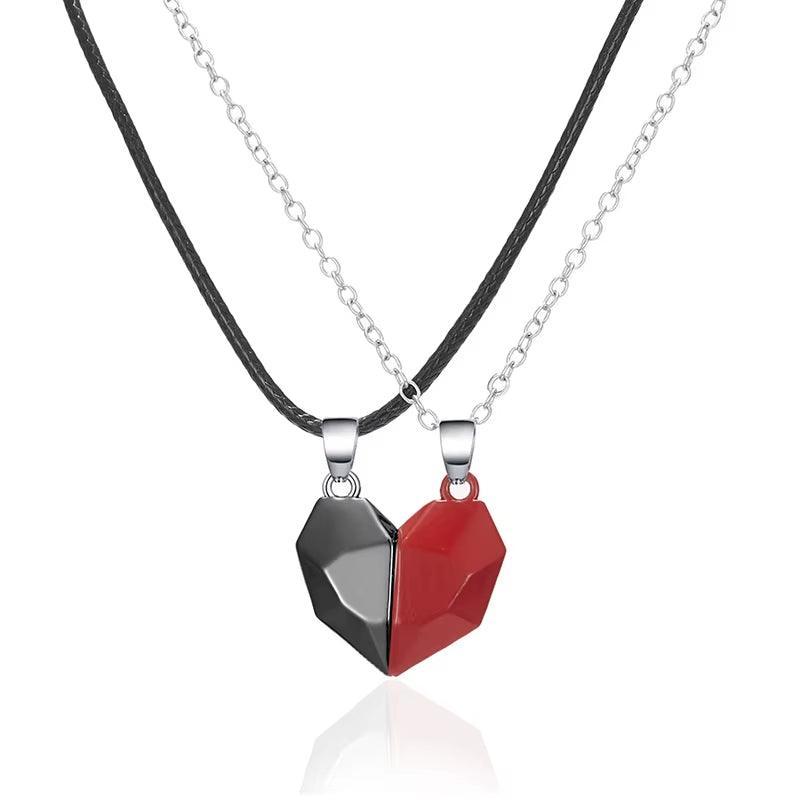 Good Simple Quality Couple Pendant Necklace Electrocardiogram,Magnetic Heart,Pendant Splicing Necklace Valentine'S Day Gift