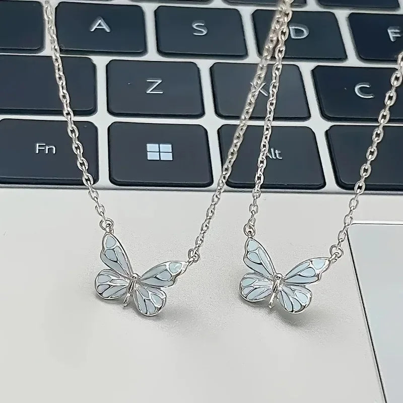 2025 New Butterfly Lamp Necklace Female Simple Light Luxury Fashion New Blue Luminous Butterfly Clavicle Chain Female Party Gift