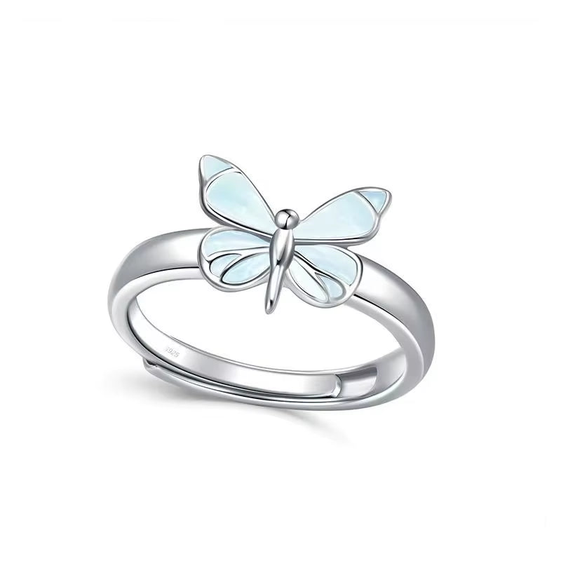 925 Sterling Silver Luminous Butterfly Ring for Women Minimalis Glow-In-The-Dark Versatile Sweet Jewelry Gift Dropship
